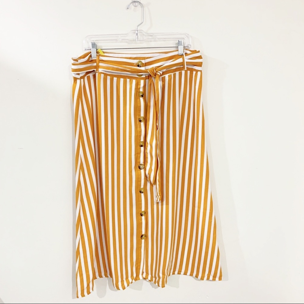 Esmara Yellow and White Button Front Belted Striped Skirt Size 14 NWT